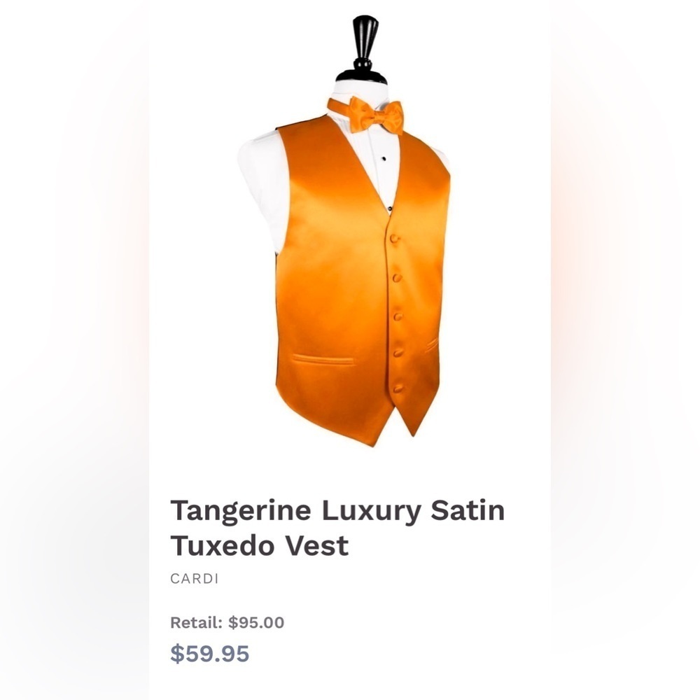 Tangerine Neon Orange Satin Closed Back Vest Wedding Prom Men’s Medium L Large - Picture 2 of 5